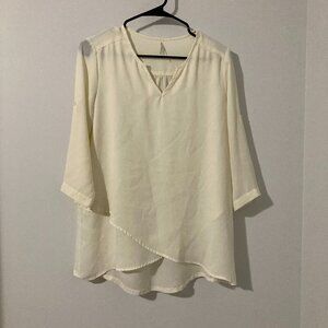 Moon Orchid Beige Cream Women Size L Blouse Flowy Boho Casual V Neck Long Sleeve